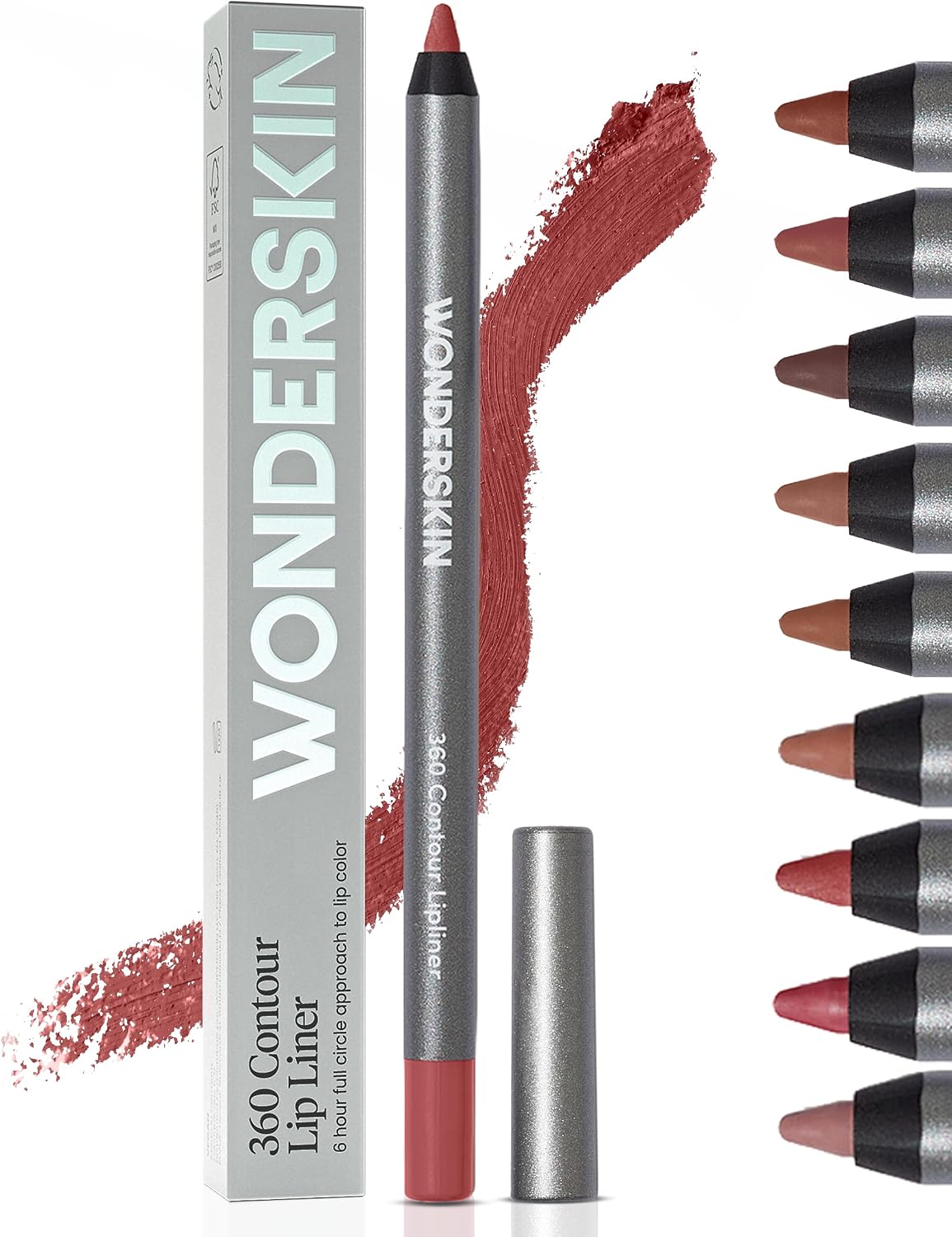 Wonderskin Lip Liner Pencil - 360 Contour Lipliner, Long Lasting, Sharpenable, Waterproof and Transfer-Proof Nude Lip Liner Pencil (Ruby)
