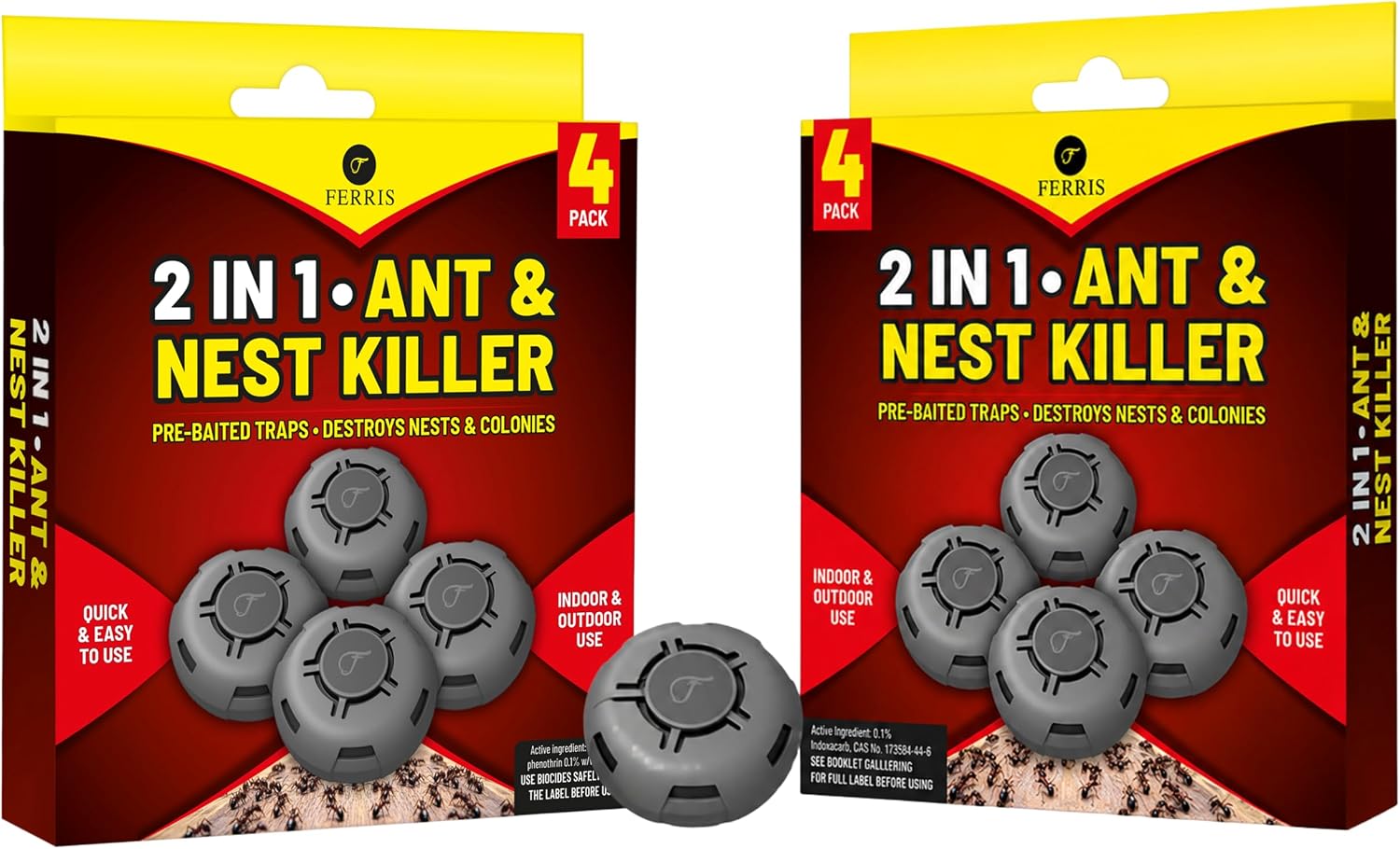 FERRIS | 8pk Ant Killer Bait Station Destroys Ants and their Nests | Ant Traps used Indoors, Kills Ant Colonies Use at Home & Garden | Strongest Control System - Clean and Easy to Use, Creates No Mess