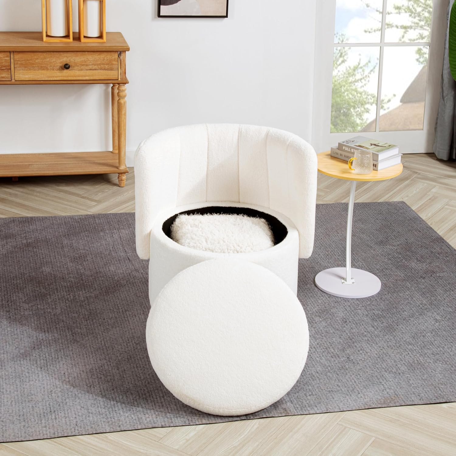 INMOZATA Accent Chair Swivel Living Room Chairs with Storage - Boucle Barrel Chair - Small Reading Side Chairs for Small Space - Single Arm Sofa for Bedroom Dorm Apartment(Beige)