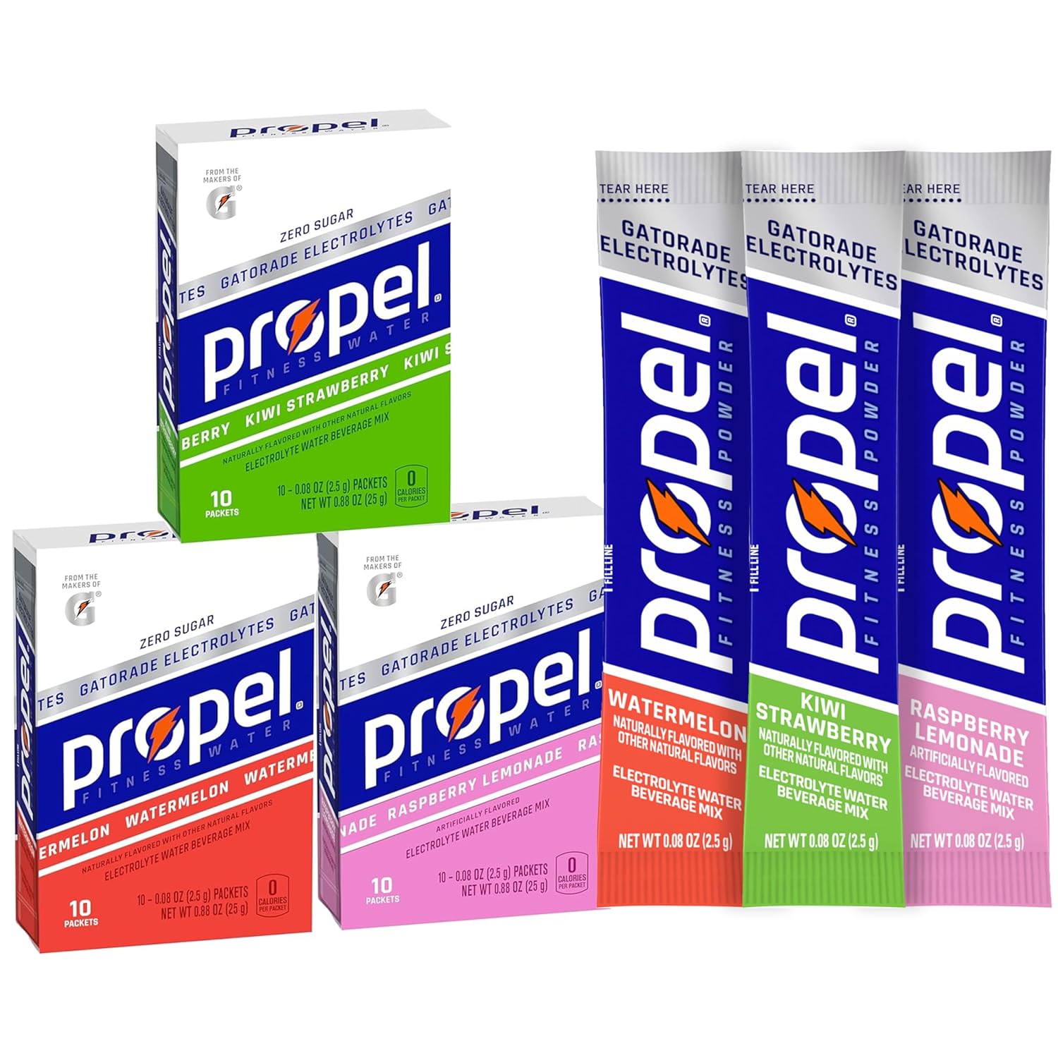 Propel Electrolyte Enhanced Water Drink Mix Powder Packets, Kiwi Strawberry Variety Pack, Zero Calorie & Zero Sugar Hydration with Electrolytes and Vitamins C & E (30 Packets)