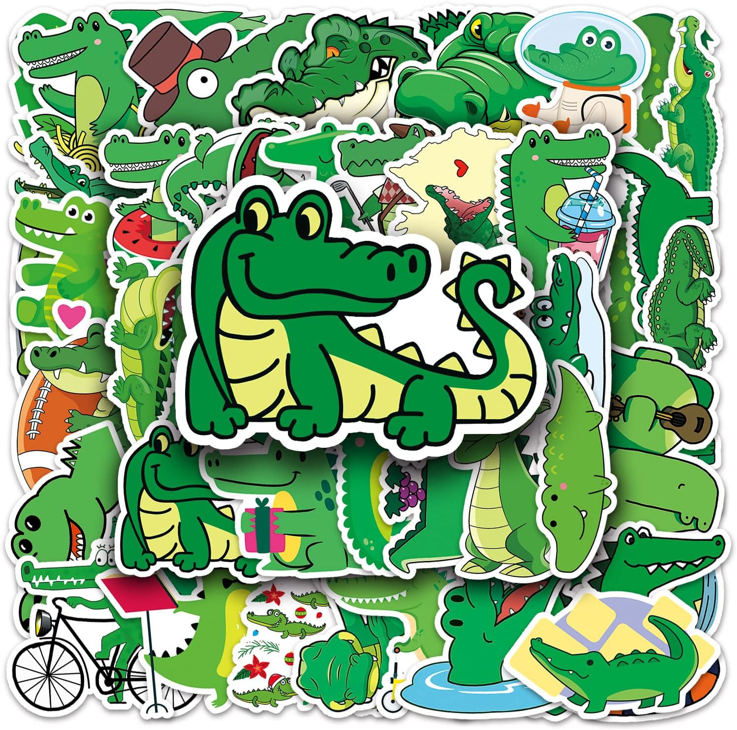 50 Pieces Funny Crocodile Stickers Cartoon Alligator Vinyl Waterproof Sticker for Laptop Water Bottle Motorcycle Skateboard Luggage,Cute Party Decals Gift for Kids Boys Teens