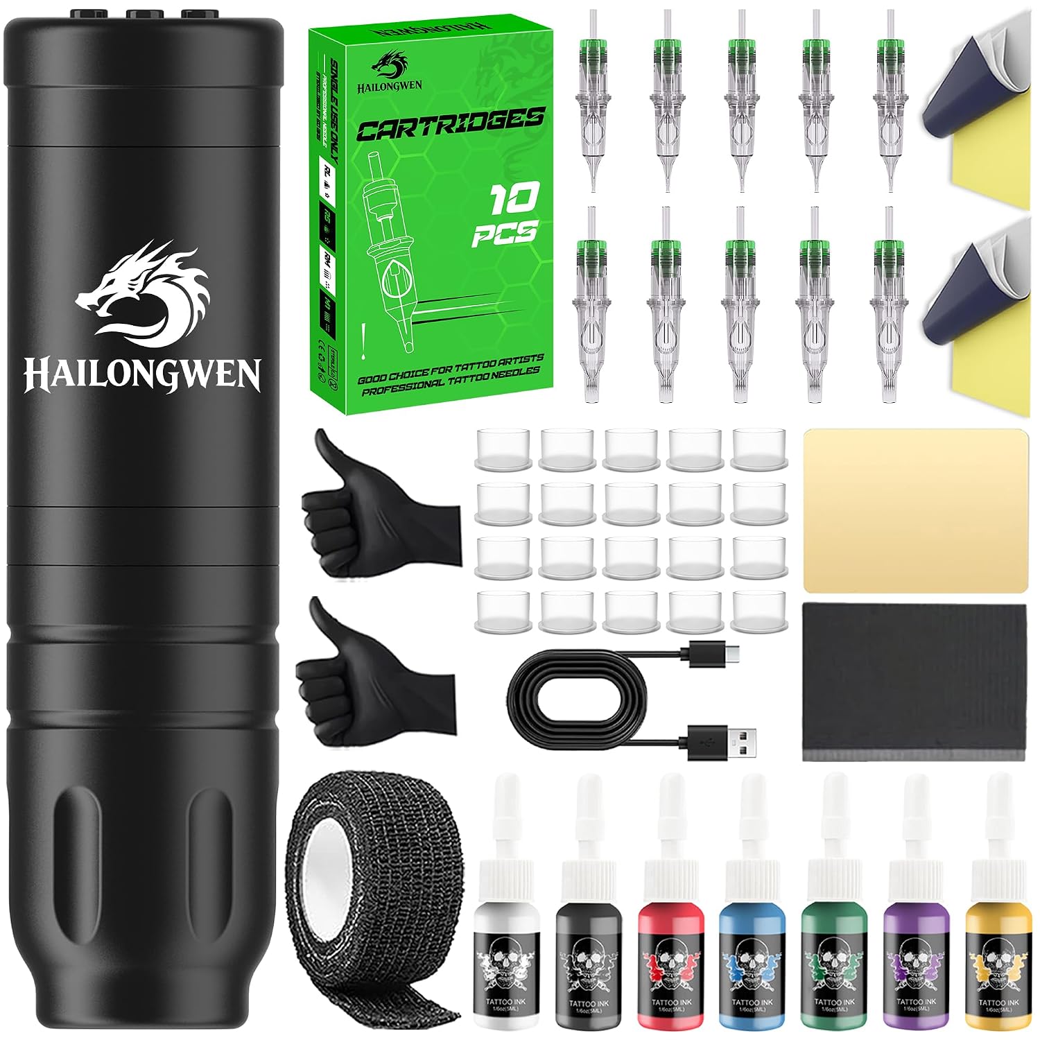 Wireless Tattoo Pen Kit Starter Set with Ink and Needles for Beginners