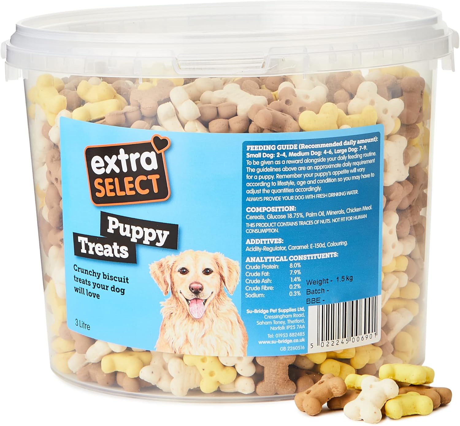 Extra Select Puppy Bones Dog Treat Biscuits in a 3ltr Bucket (approx 1070 biscuits)
