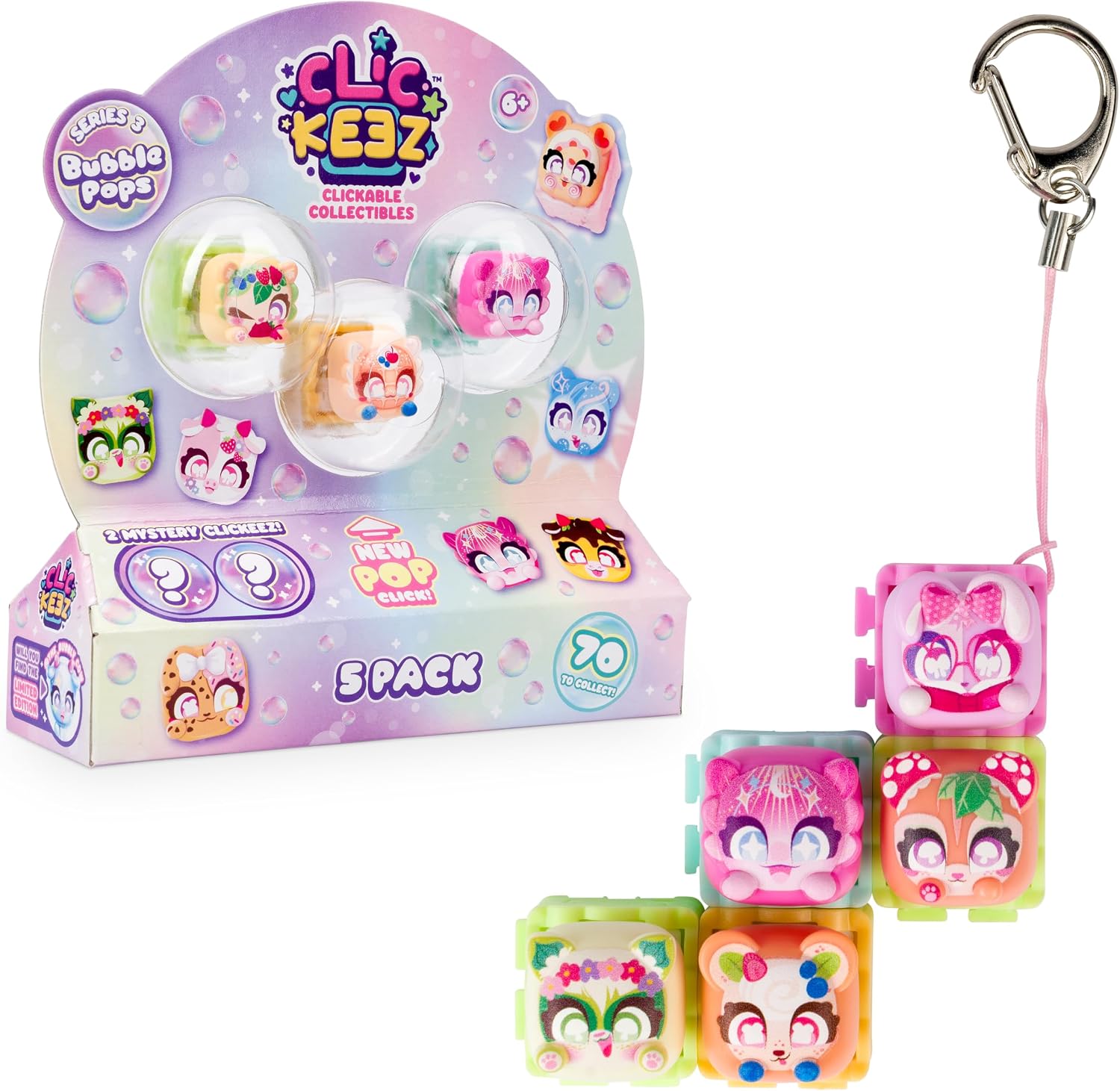 Clickeez Multipack - Series 3 (Bubble Pops) | Includes 5 Clickable Keyboard Collectibles! | 70 Characters To Find, Cute Themes & Rare Surprises | Girls Gifts and Collectables Ages 6+