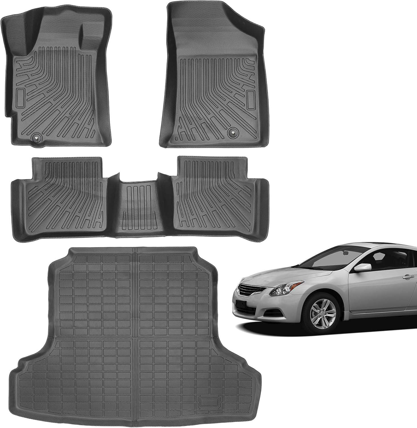 Floor Mats for 2007-2012 Nissan Altima Sedan, Custom Fit Floor Liners for Altima S | SL | SE | SR All Weather Anti-Slip Car Liner Accessories 1st & 2nd Row & Trunk Liner
