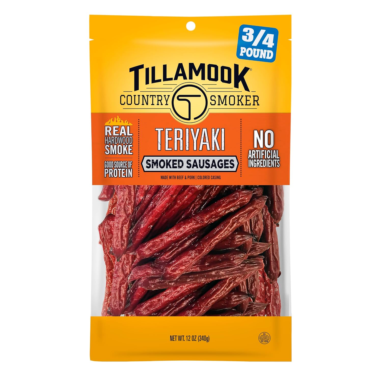 Tillamook Country Smoker Teriyaki Smoked Sausages, 12 oz, 17 Ct, 9g Protein Per Serving, Made with Beef & Pork, Real Hardwood Smoked Snacks, Sweet & Savory Balance, Vacuum Sealed for Freshness