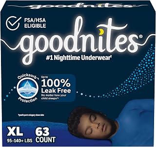 Goodnites Boys' Nighttime Bedwetting Underwear, Size Extra Large (95-140+ lbs), 63 Ct (3 Packs of 21), Packaging May Vary
