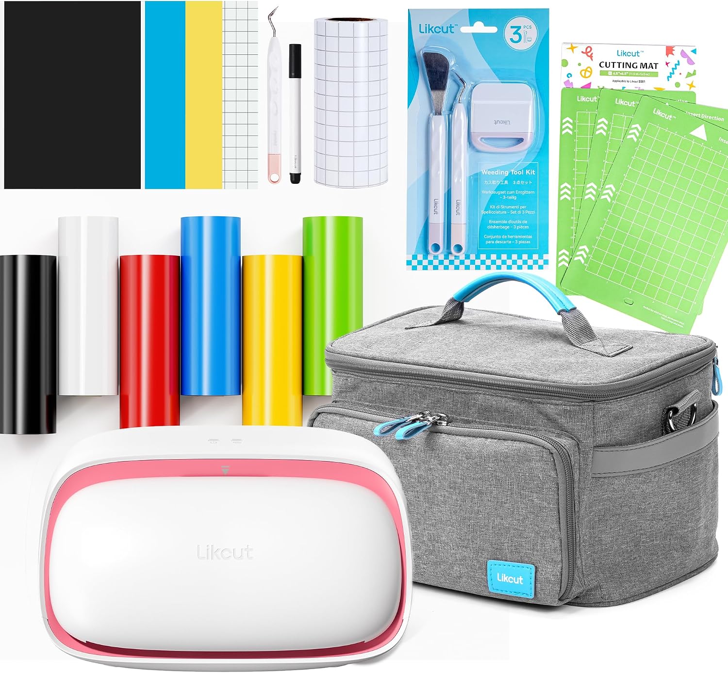 Likcut Glee S501 Vinyl Cutter Machine Creator Bundle with Carrying Case & Accessories, Beginner-Friendly Portable Smart Sticker Maker with Free Design Library, for DIY Cards & Home Crafts, Pink