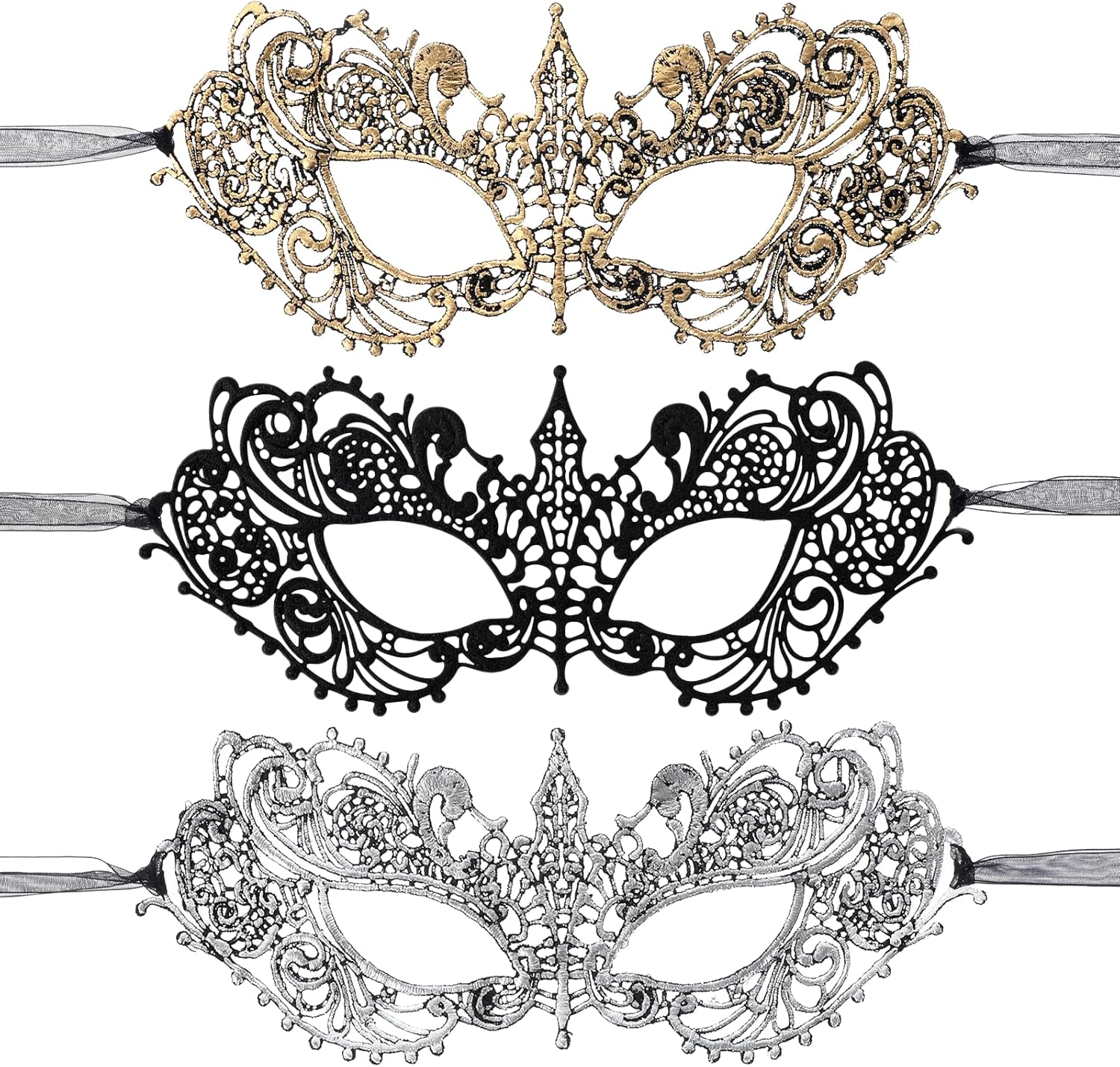 Xthrotsenk 3 Pcs Adult Masquerade Mask Lace Eye Masks Mysterious Fun Black Lace Headpiece Mardi Gras Party Supply for Women Costume Parties, Role Plays