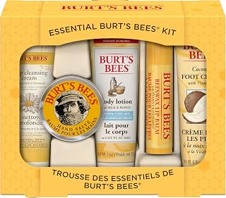 Burt's Bees Christmas Gifts, 5 Stocking Stuffers Products, Everyday Essentials Set - Original Beeswax Lip Balm, Deep Cleansing Cream, Hand Salve, Body Lotion & Coconut Foot Cream, Travel Size