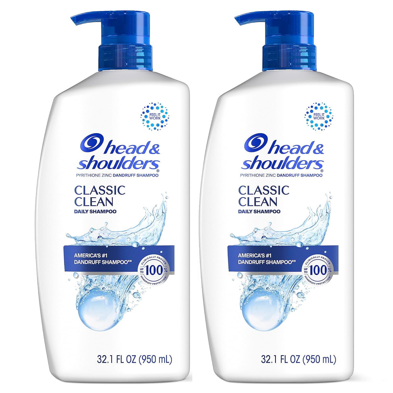 Head & Shoulders Dandruff Shampoo, 32.1 Fl Oz (Pack of 2) | Anti-Dandruff Treatment | Classic Clean | Daily Use