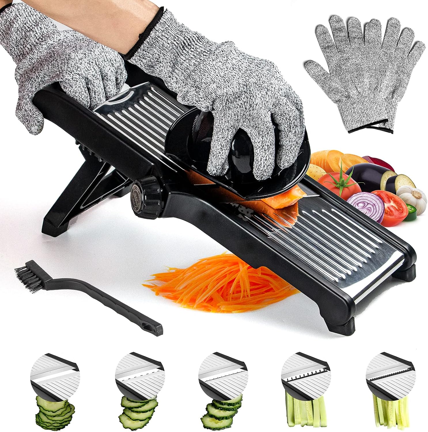 Labeol Adjustable Mandolin Slicer Professional 3 in 1 Stainless Steel Food Slicer Multi Functional Vegetable Chopper Vegetable Potato Onion Cheese Julienne Slicer with Safety Gloves