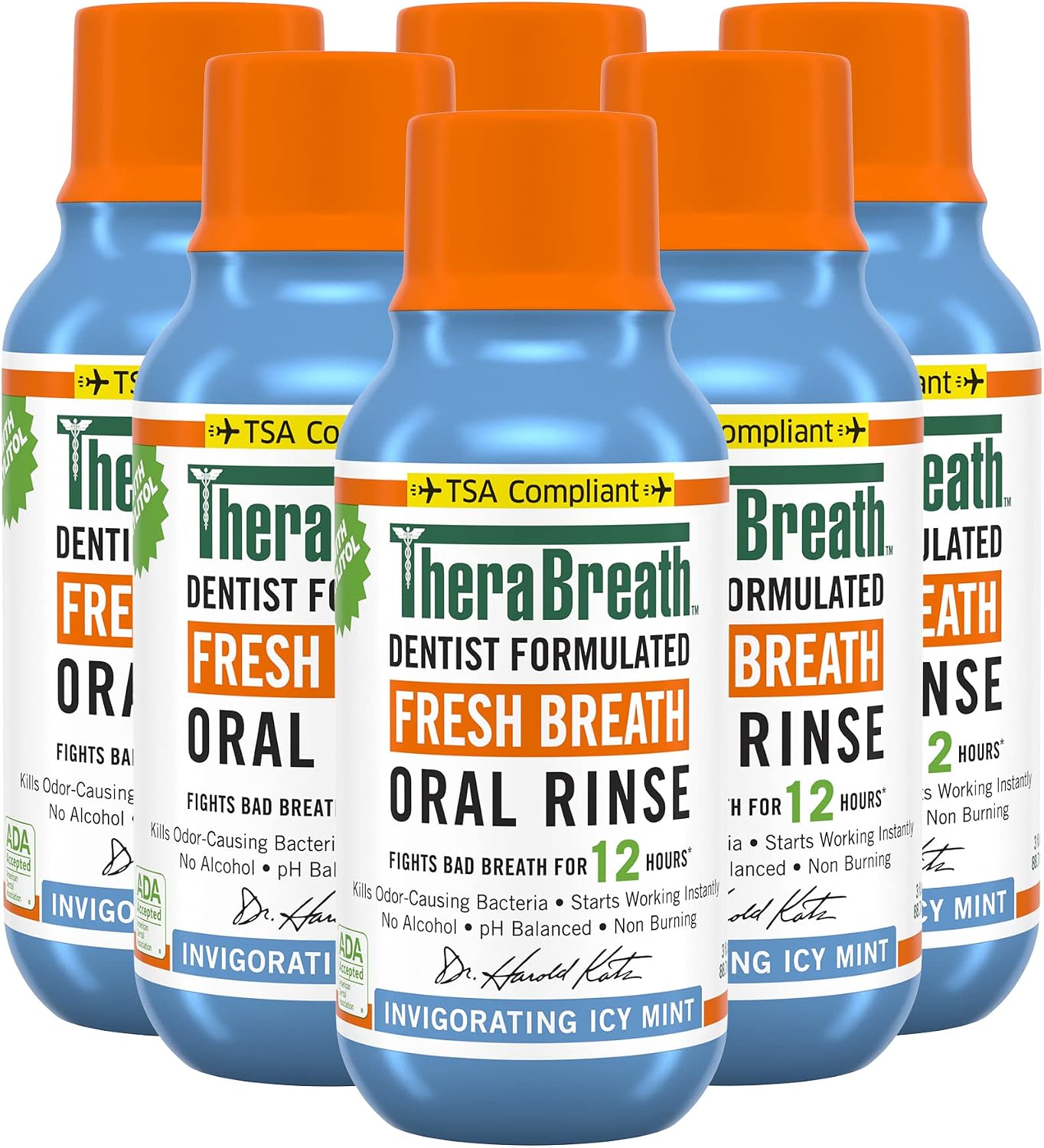 TheraBreath Fresh Breath Dentist Formulated Oral Rinse, Icy Mint, 3 Ounce (Pack of 6)