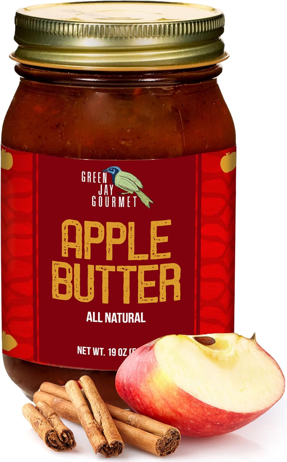 Green Jay Gourmet Apple Butter - All Natural Gluten Free Fruit Spread - Apple Spread with Apples, Cinnamon and Spices - Gourmet Fruit Butter - No Corn Syrup, Preservatives or