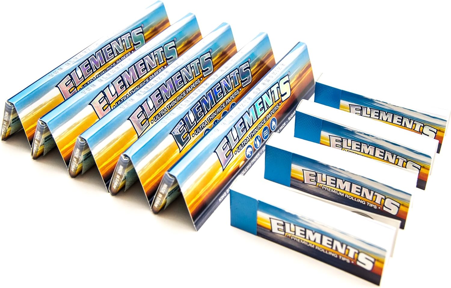 [5 Packs] Elements King Size Slim Rolling Papers with [4 Booklets] of Elements Rolling Tips