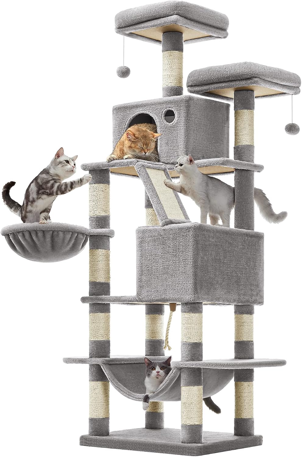 Feandrea Cat Tree, 165 cm L Cat Tower with 13 Scratching Posts
