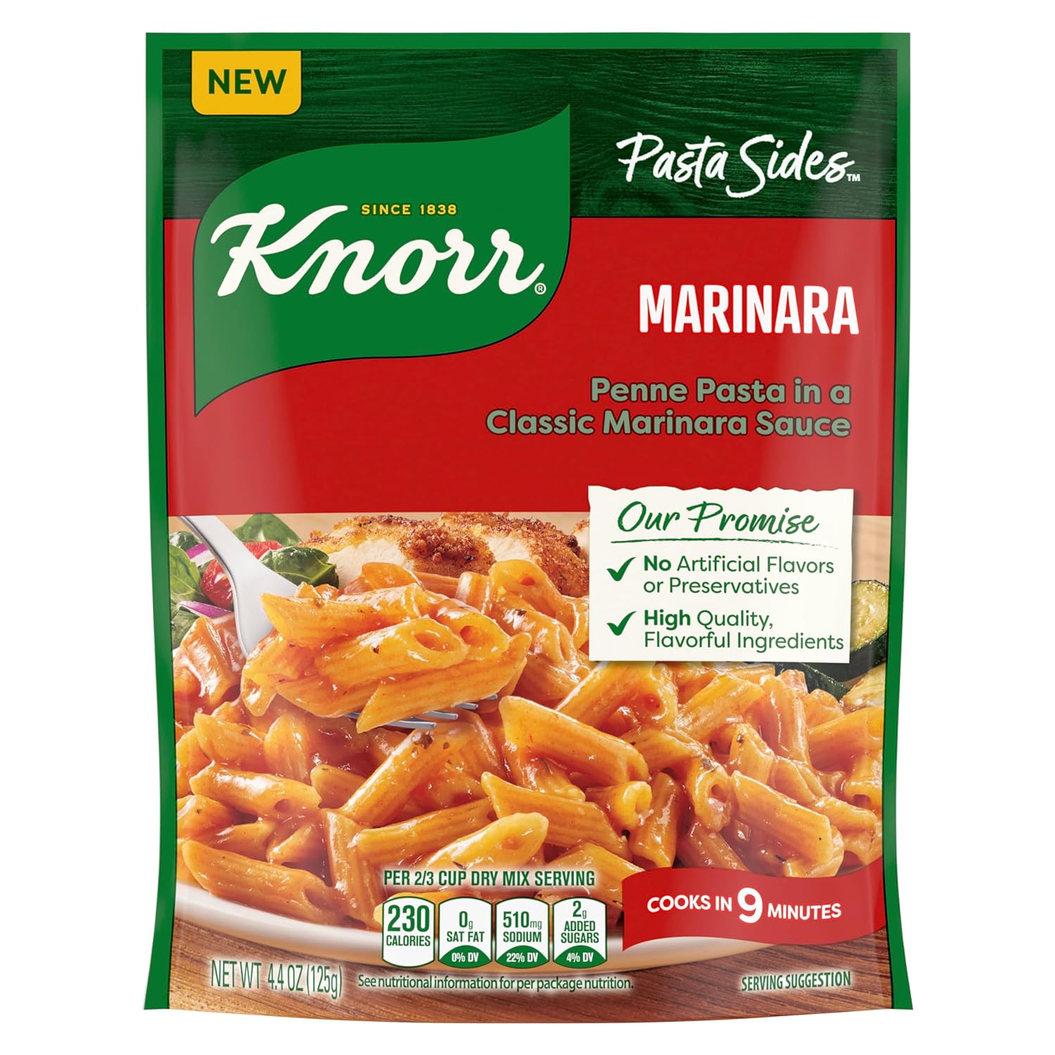 Knorr Pasta Sides Marinara Pasta for a Delicious + Quick Side Dish, with No Artificial Flavors or Preservatives, 4.4 oz