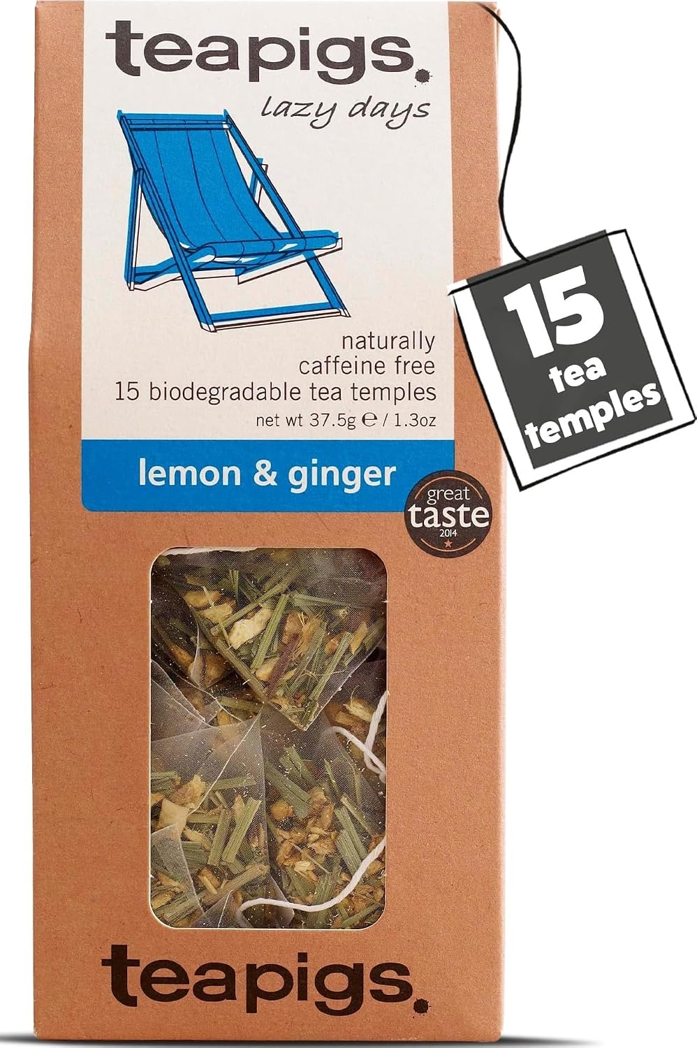 teapigs Lemon & Ginger Tea - Caffeine-Free Herbal Tea Bags with Ginger, Lemon & Liquorice Root - Natural and Refreshing Blend - 15 Temples