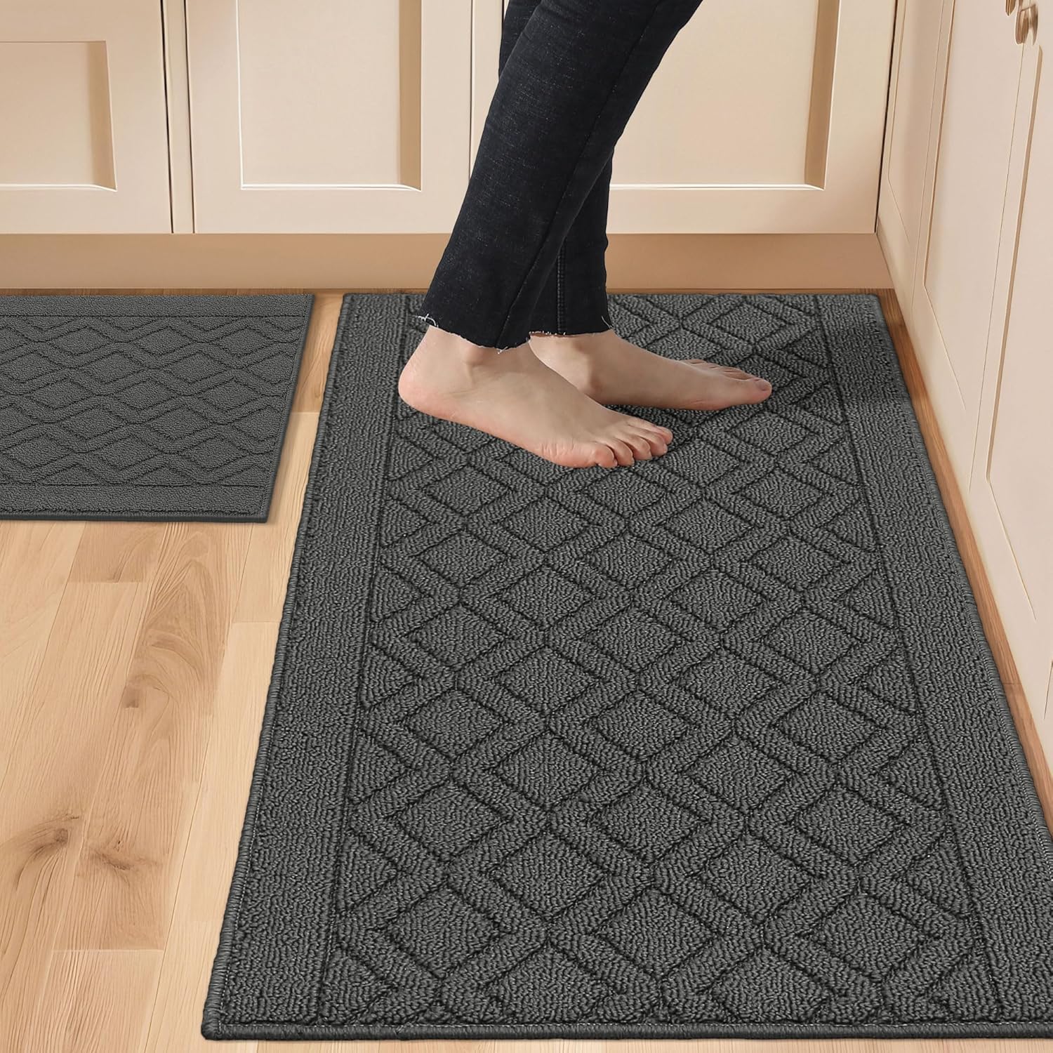 COSY HOMEER 48x20Inch/30X20Inch Kitchen Rug Mats,Grey