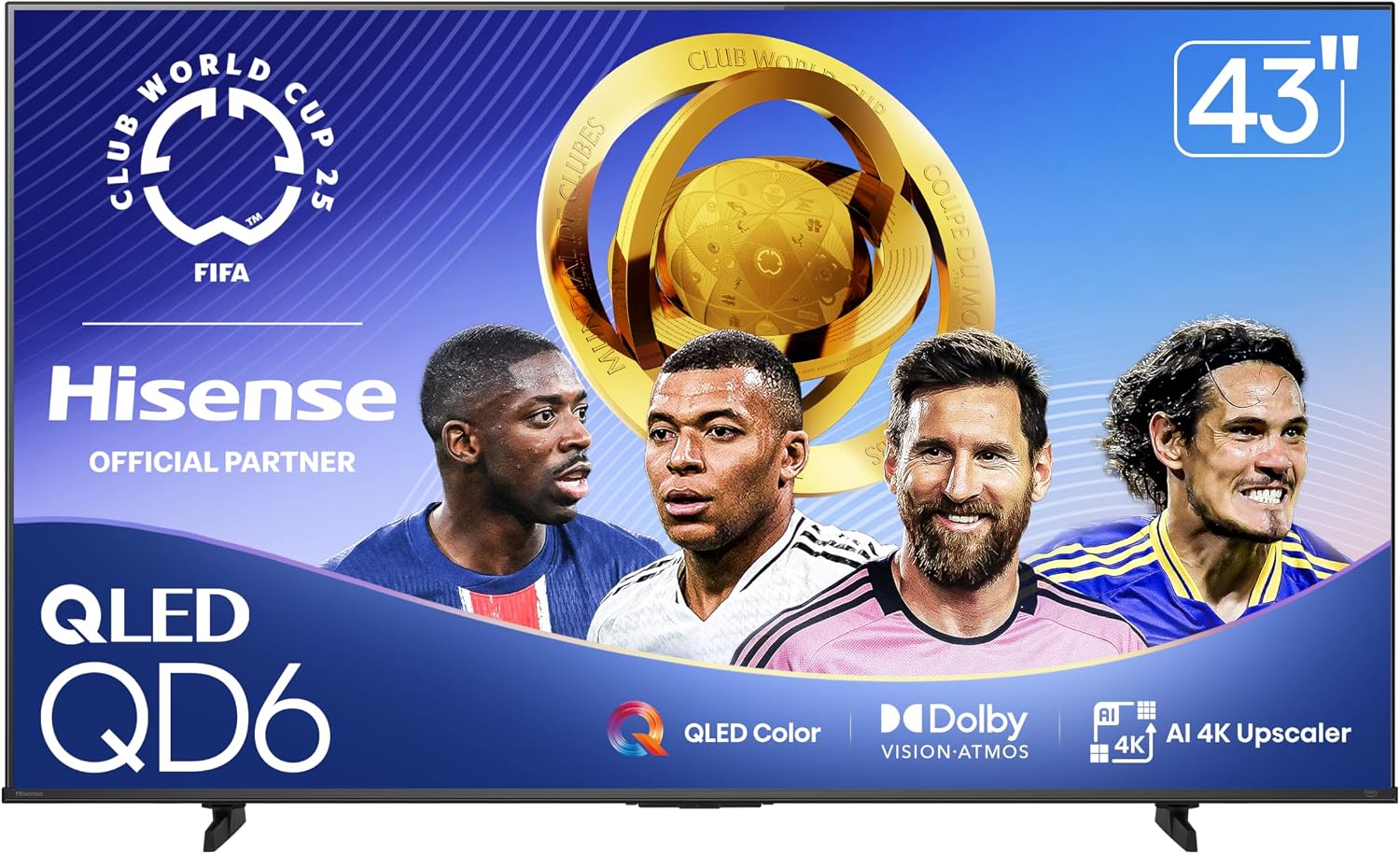 Hisense 43" Class QD6 Series (43QD6QF, 2025 Model) QLED 4K UHD Smart Fire TV, Voice Remote with Alexa, Dolby Vision, Dolby Atmos, Motion Rate 120, HDR 10+, Game Mode Plus, MEMC, VRR, ALLM