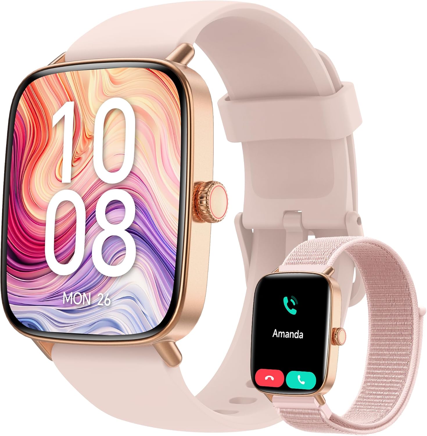Smart Watch for Women, 2025 New Smartwatch (Answer/Make Call) for iPhone/Android, 1.85" HD Dynamic Dial Fitness Tracker with 110+ Sport Modes, Sleep/Health Monitor, IP68 Waterproof, with 2 Bands