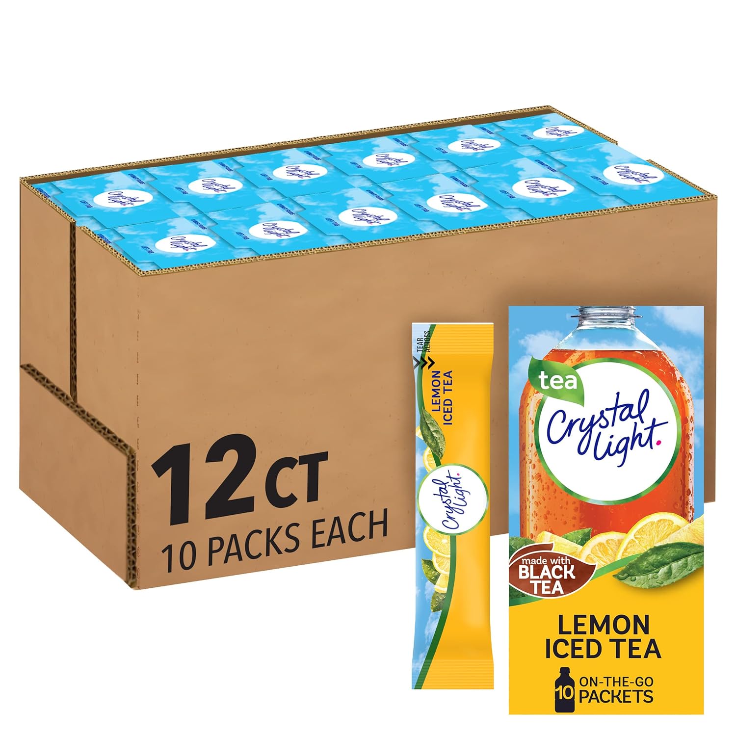 Crystal Light Lemon Iced Tea Naturally Flavored with other natural flavor Powdered Drink Mix, 120 ct Pack, 12 Boxes of 10 On-the-Go-Packets