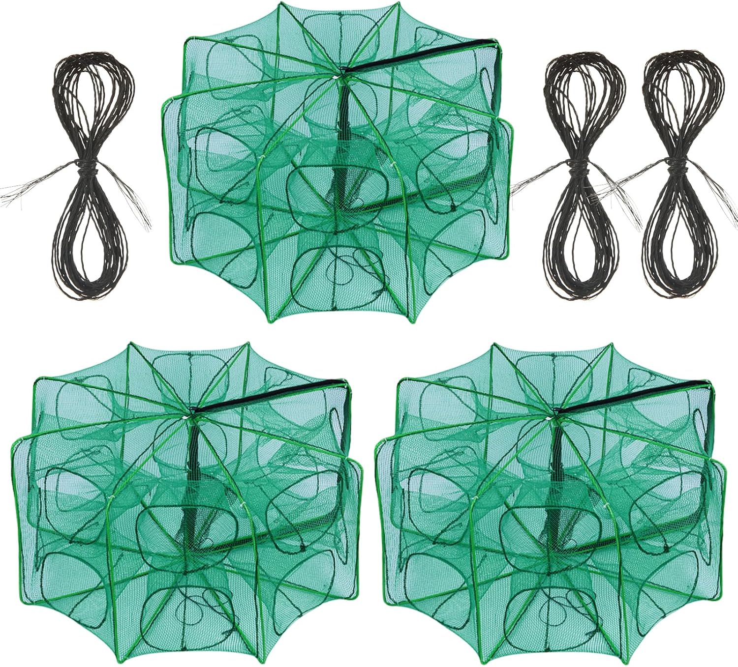 STARVAST 3 PCS Fishing Bait Trap, 12 Holes Portable Nylon Fishing Net Foldable Fish Cast Mesh Trap Net for Fishes, Shrimp, Minnow, Crayfish, Crab, Crawdad