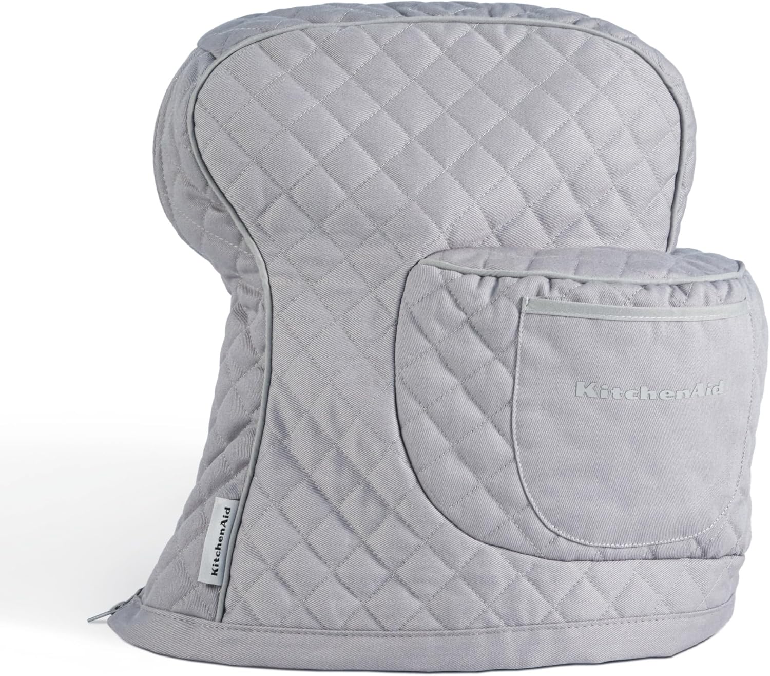 KITCHENAID Fitted Tilt-Head Stand Mixer Cover with Storage Pocket, Quilted 100% Cotton,14.4"x18"x10", Grey