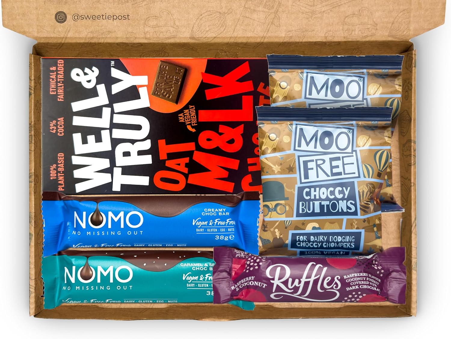 Vegan Chocolate Gift Box, Letterbox Chocolate Hamper for Vegans, Includes NOMO, Moo Free, Well & Truly, Dairy-Free, Gluten-Free Chocolate Selection, Vegan Birthday, Thank You gift