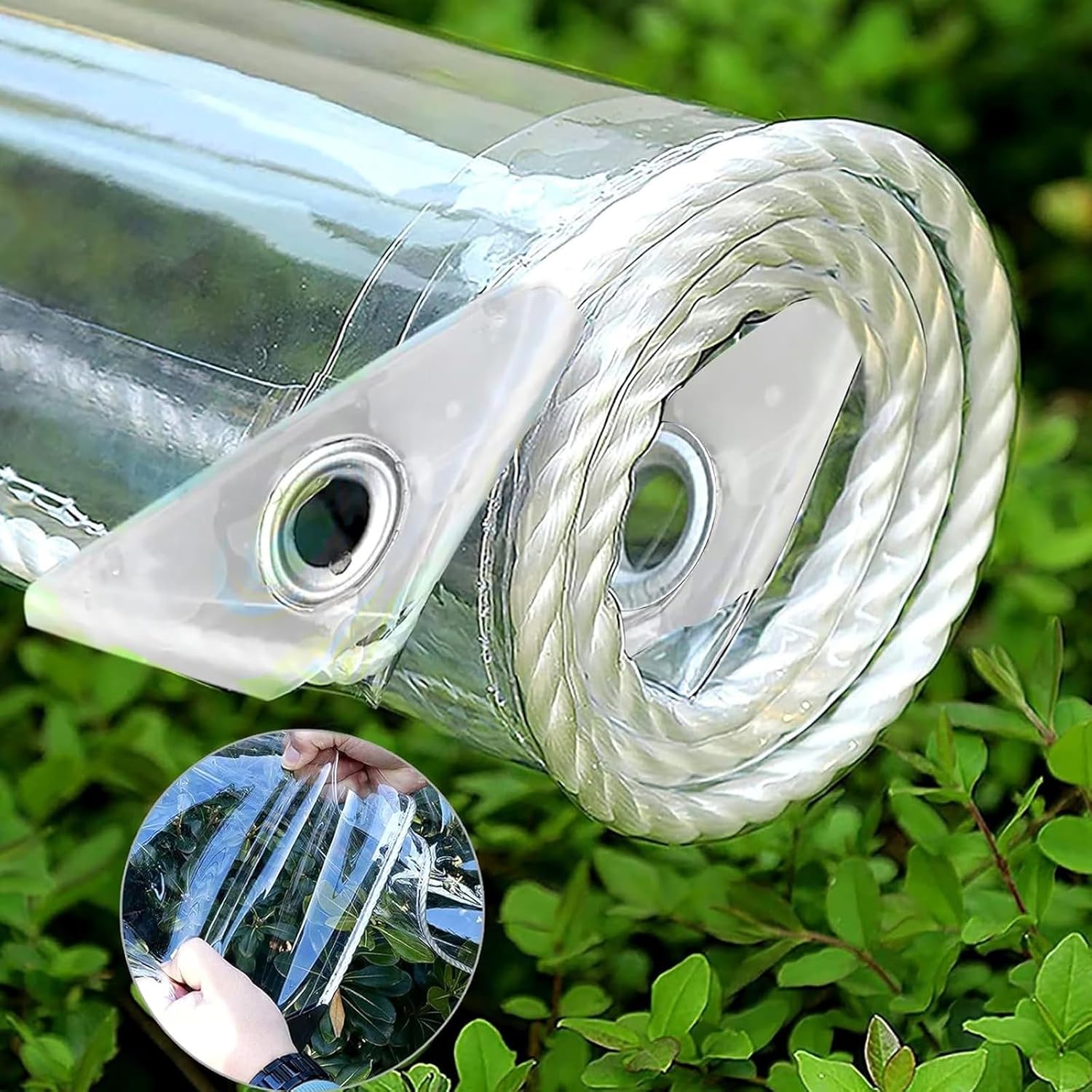 YUJIANHUAA Clear Heavy Duty Tarpaulin,365 g/m² Clear Waterproof Tarp,Outdoor Transparent Tarp with Eyelets,Windproof,Tear Resistant,for Home Garden Gazebo Camping (1.3m x 1.4m(4.26 x 4.59ft))