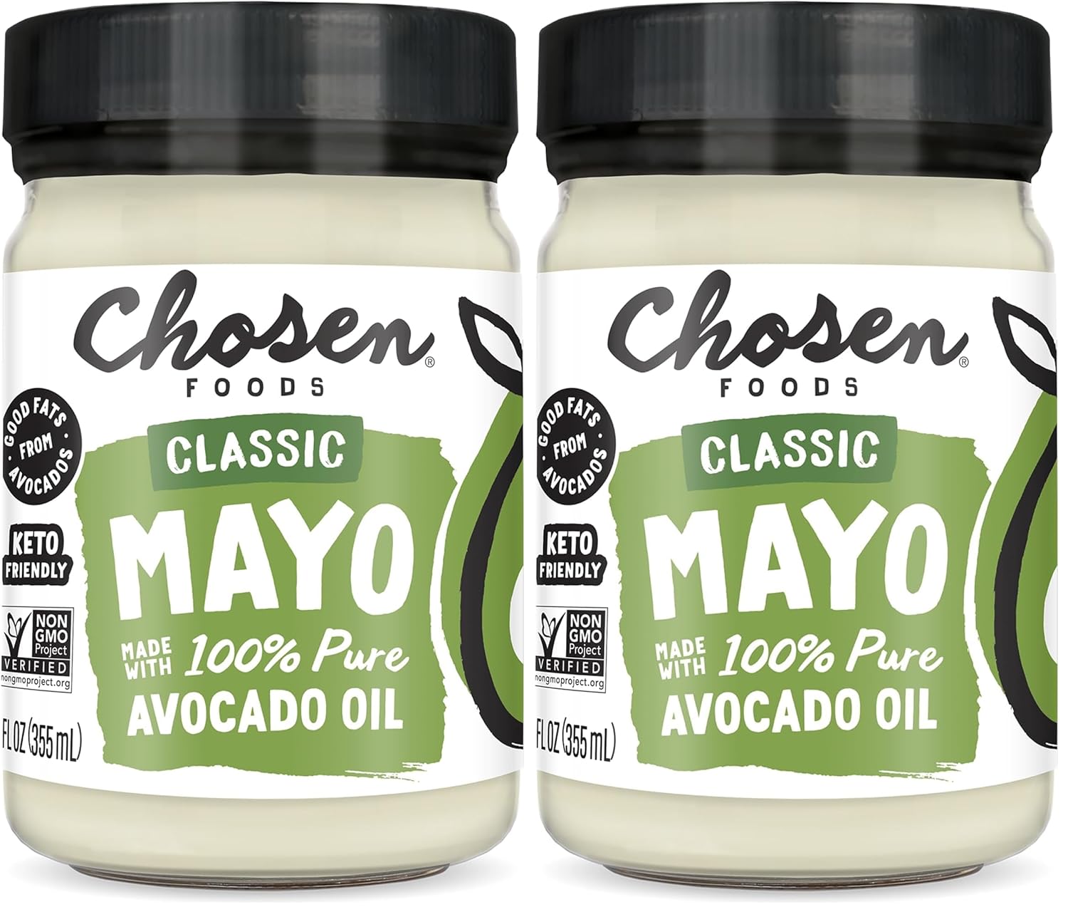 Chosen Foods 100% Avocado Oil-Based Classic Mayonnaise, Gluten & Dairy Free, Low-Carb, Keto Diet Friendly, Mayo for Sandwiches, Dressings and Sauces, Made with Cage Free Eggs (12 fl oz) (Pack of 2)