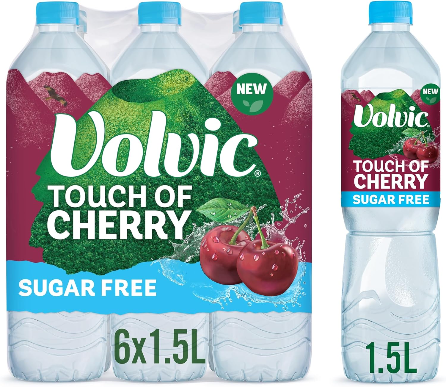 Volvic Touch of Fruit Sugar Free Cherry Flavoured Water, 6 x 1.5