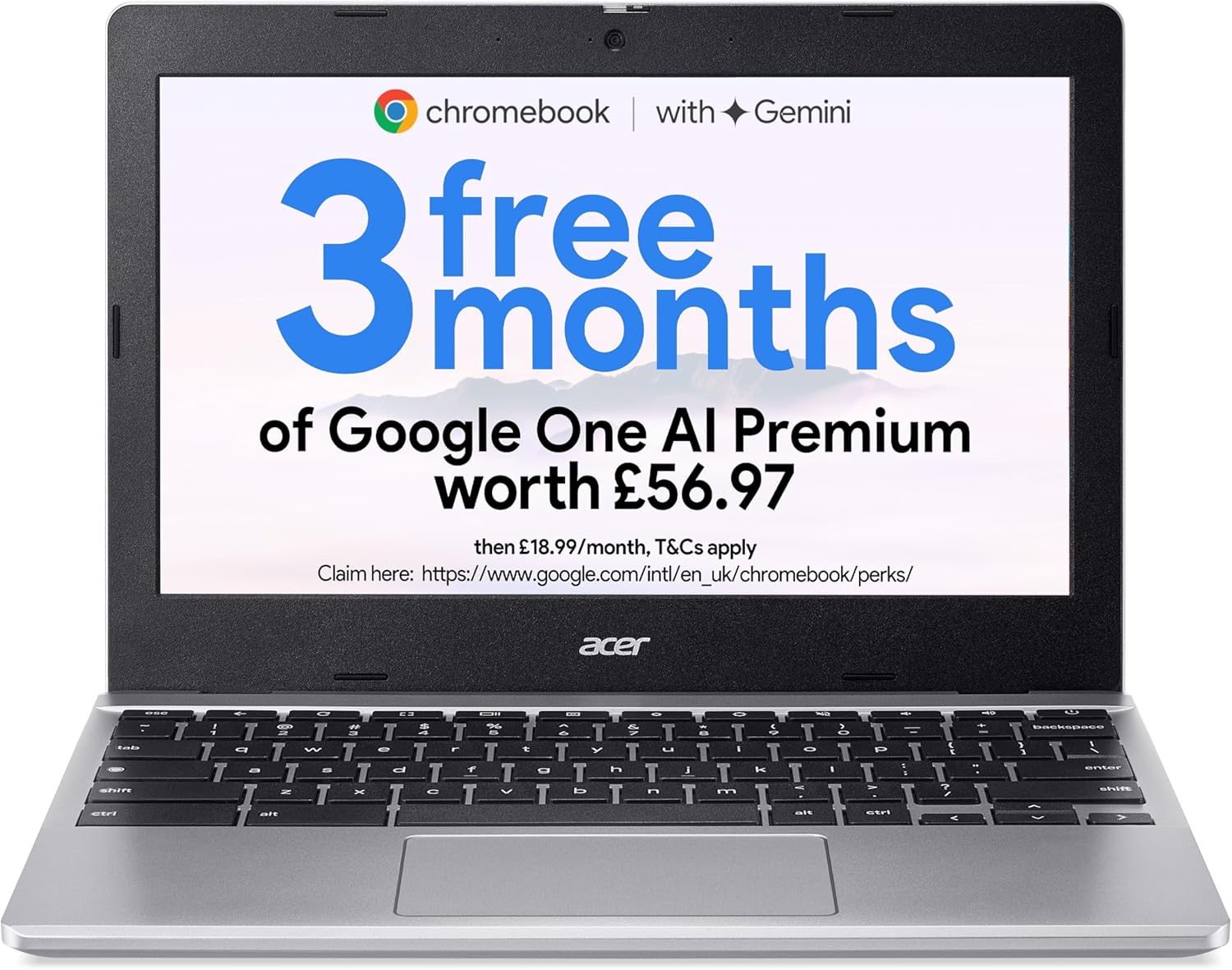 Acer Chromebook 311 CB311-12H Laptop - Intel N100, 4GB, 64GB eMMC, Integrated Graphics, 11.6 Inch HD, Google Chrome OS, Silver