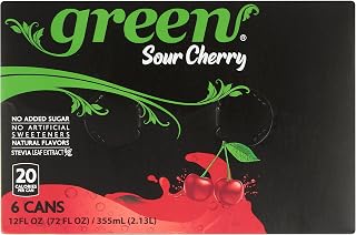 Green Soda Sparkling Sour Cherry with Real Fruit Juice, Naturally Sweetened, No Artificial Sweeteners, Natural Flavors, 66.9 Fluid Ounce (Pack of 4)