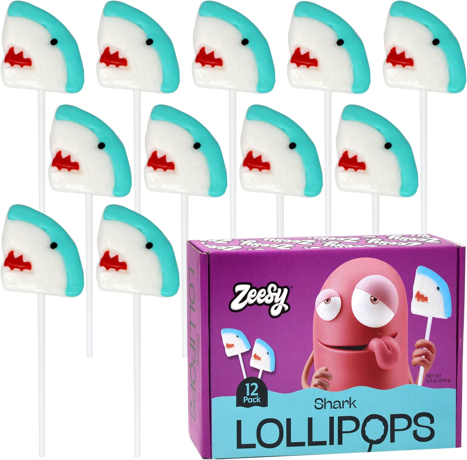 Shark Lollipops Individually Wrapped - 12 Shark Candy Suckers for Shark Party Favors, Under The Sea Party Favors, Shark Birthday, Ocean Party Favors, Fish Party Favors