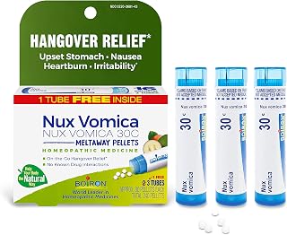 Boiron Nux Vomica 30C Homeopathic Medicine for Hangover Relief, Upset Stomach, Nausea, and Overindulgence of Food or Drink - 3 Count (240 Pellets)