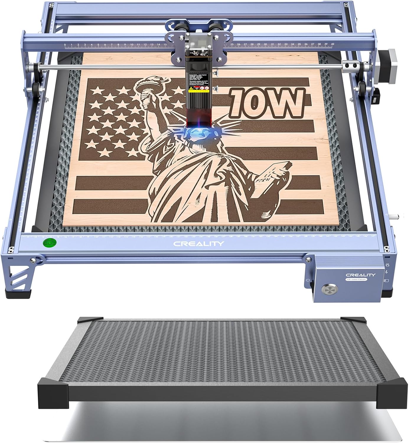 Creality Falcon 10W Laser Engraver Machine with Honeycomb Laser Bed 500x500, 10000mm/min, 0.06mm Laser Cutter for Wood, Acrylic, and Metal, Easy Setup, Ready to Work Out of The Box