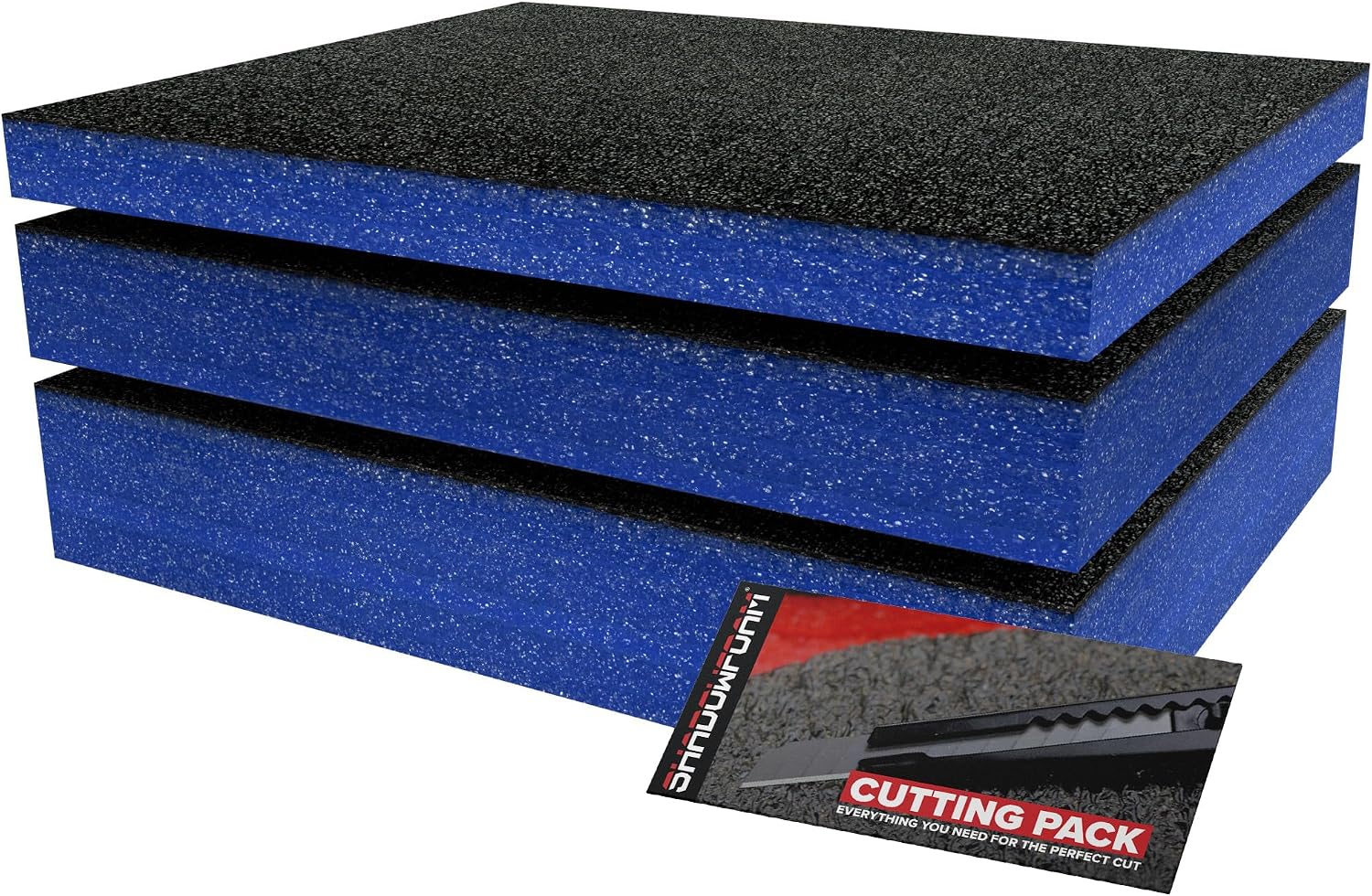 Shadow Foam Small Pack 3pcs – Foam Inserts Kit for Tool Box Organisation – 40 x 32cm DIY Cut & Peel Foam Sheets for Tool Boxes & Tool Storage Systems – Blue Mixed Pack (30, 50 & 70mm Depth)