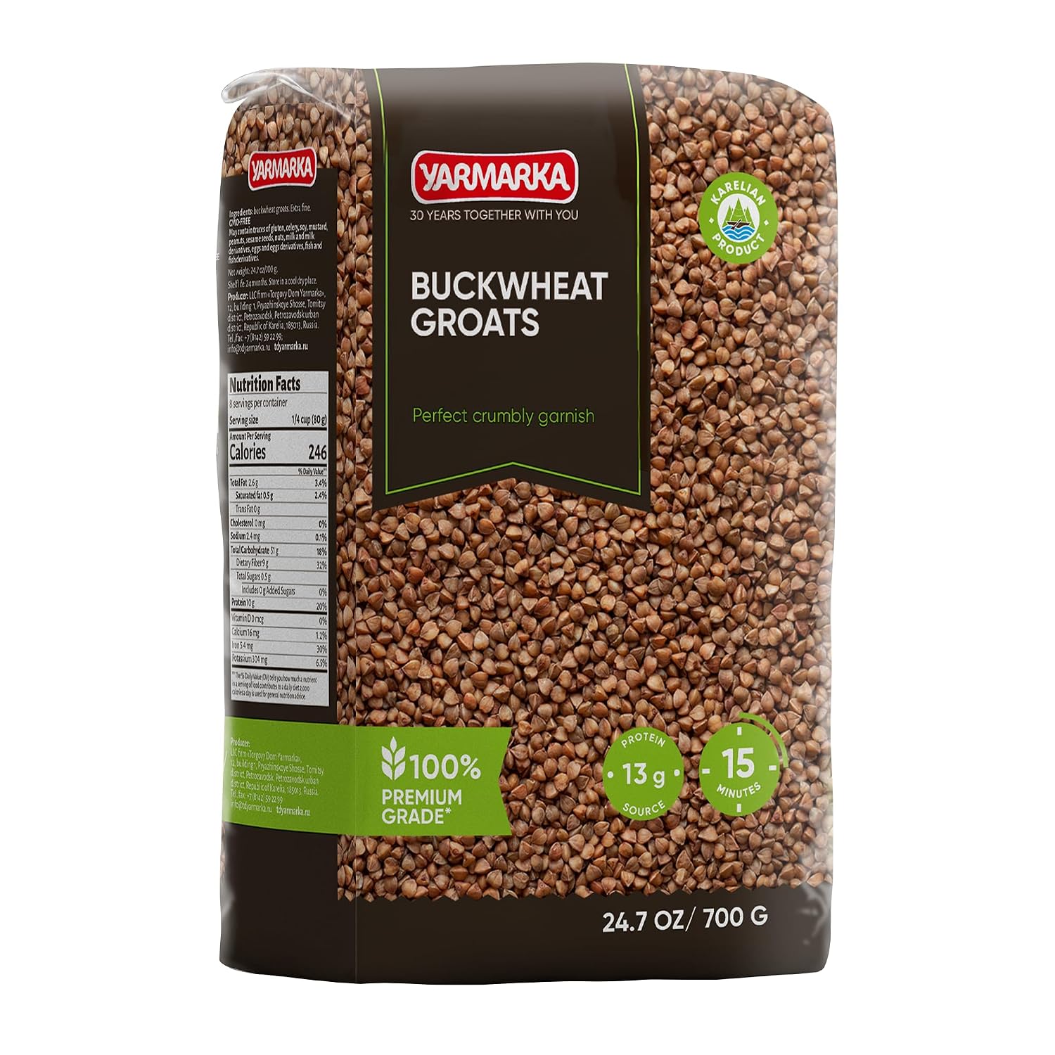 Yarmarka Toasted Buckwheat Kasha Extra 24.7 oz | Roasted Whole Buckwheat Groats, Pure Grain - Plant Based, Diet Friendly Meal