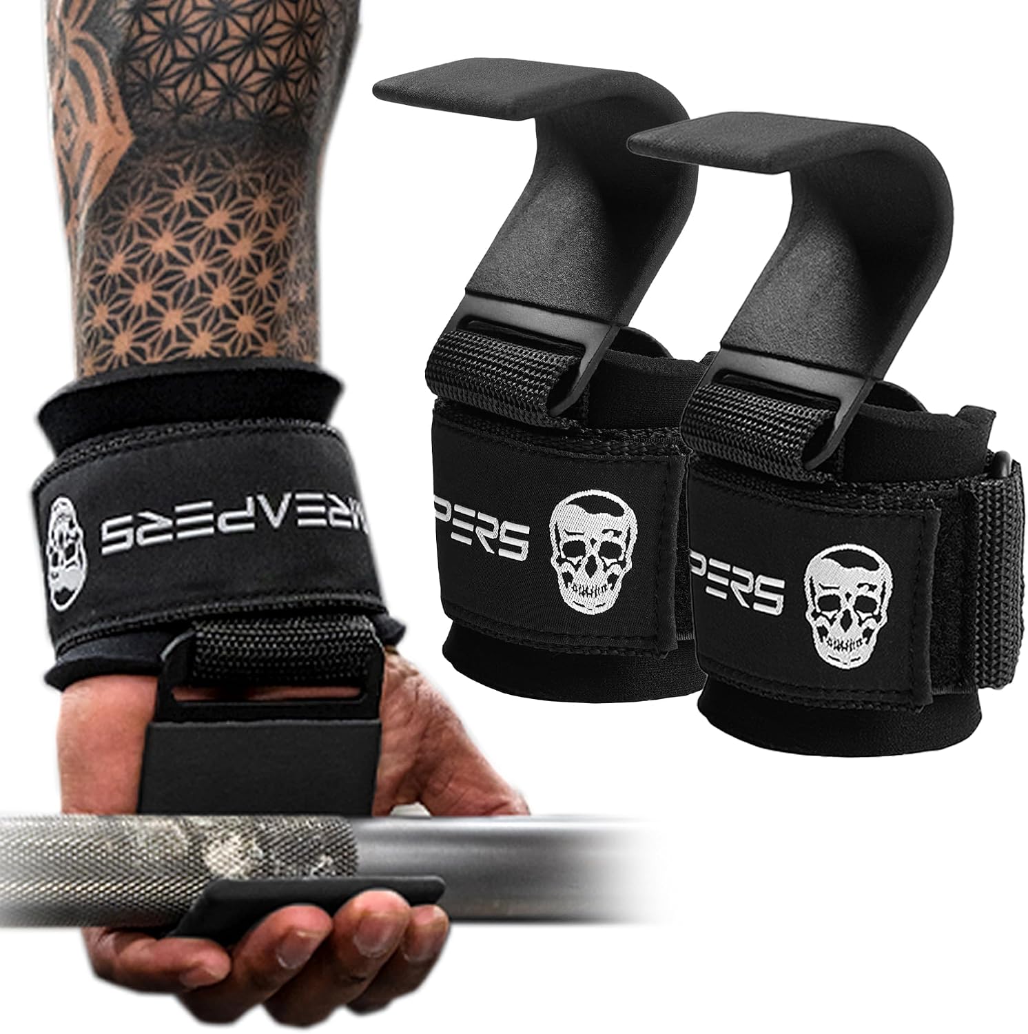 Gymreapers Weight Lifting Hooks (Pair), Heavy Duty Power Wrist Straps Hand Grip Support For Deadlifts, Pull Ups, Shrugs - Gym Gloves For Men and Women