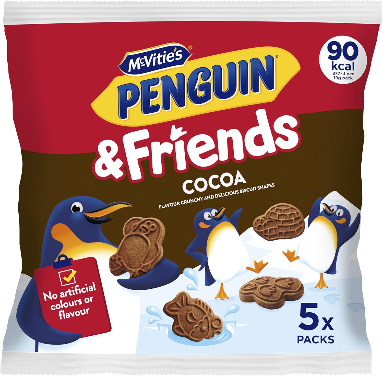 McVitie's Mini Penguin & Friends Biscuits, Crunchy Cocoa Multipack of 5 x 20 g Biscuit Shapes (1 Pack of 5 Minibags)