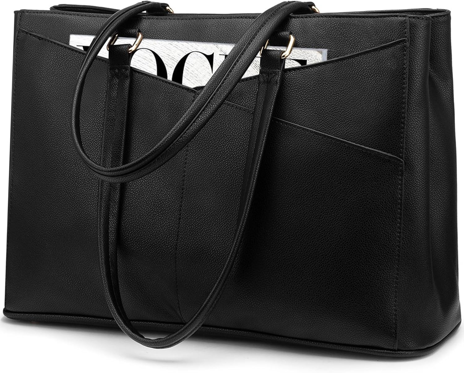 LOVEVOOK Laptop Bags for Women Tote Bag 15.6 Inch, Ladies Handbags PU Leather Work Bag for Office Business Shopping, Large Womens Hand Bag with Laptop Compartments, Black