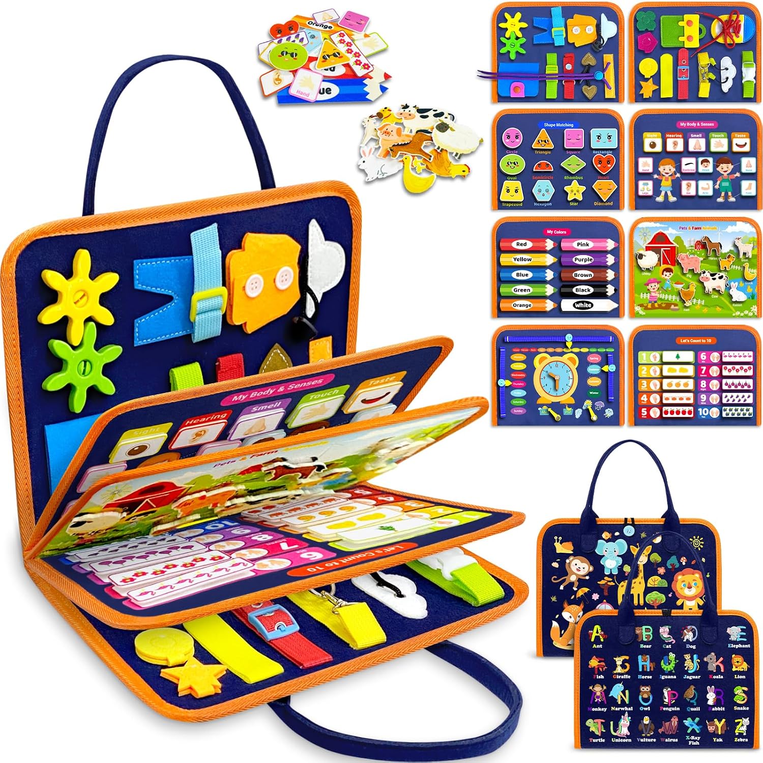 Exorany Busy Board Montessori Toys for Toddler Boy & Girl Birthday Gifts, Busy Book Learning Sensory Toys for Toddlers, Toddler Travel Toy Educational Activities Learn Fine Motor Skills