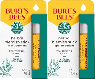 Burt’s Bees Stocking Stuffers, Clear and Balanced Herbal Blemish Stick, with Tea Tree Oil, On-the-Go Blemish Care, Unclogs Pores, Use with Skincare Products, 2-Pack, 0.26 fl. oz.