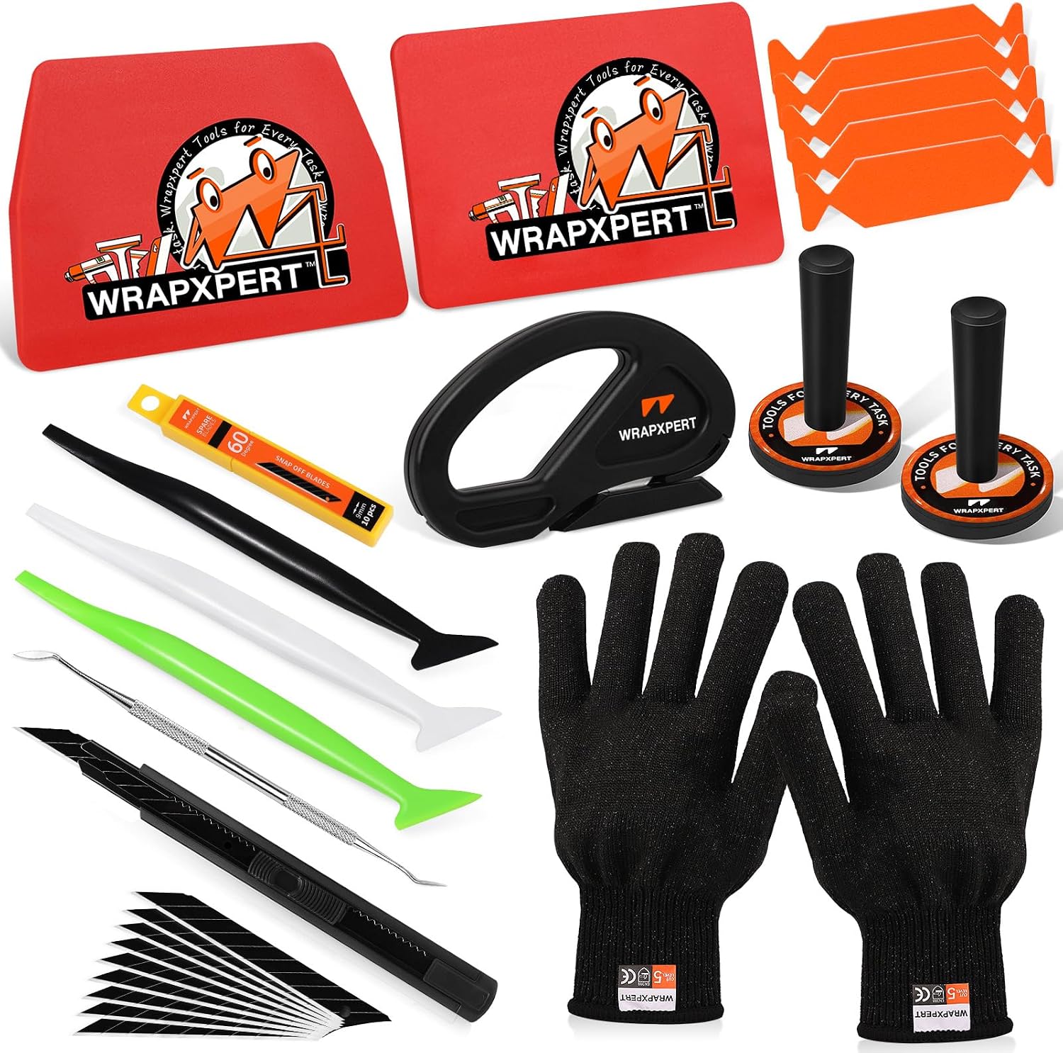 WRAPXPERT Vinyl Wrap Tool Kit,Car Wrap Kit Include Vinyl Wrap Gloves & Magnets,Utility Knife with Blades,Wrapping Paper Cutter,Felt Squeegee Corner Squeegee Window Tint Tools