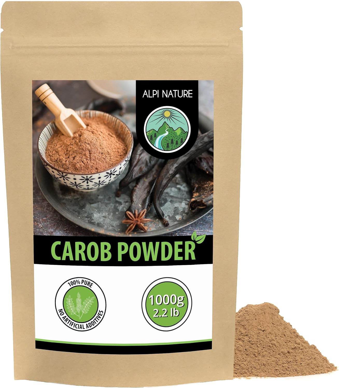 Alpi Nature Carob Powder 1kg 2.2 lb, Dried and Ground Carob pods, Natural Sweetener for Baking