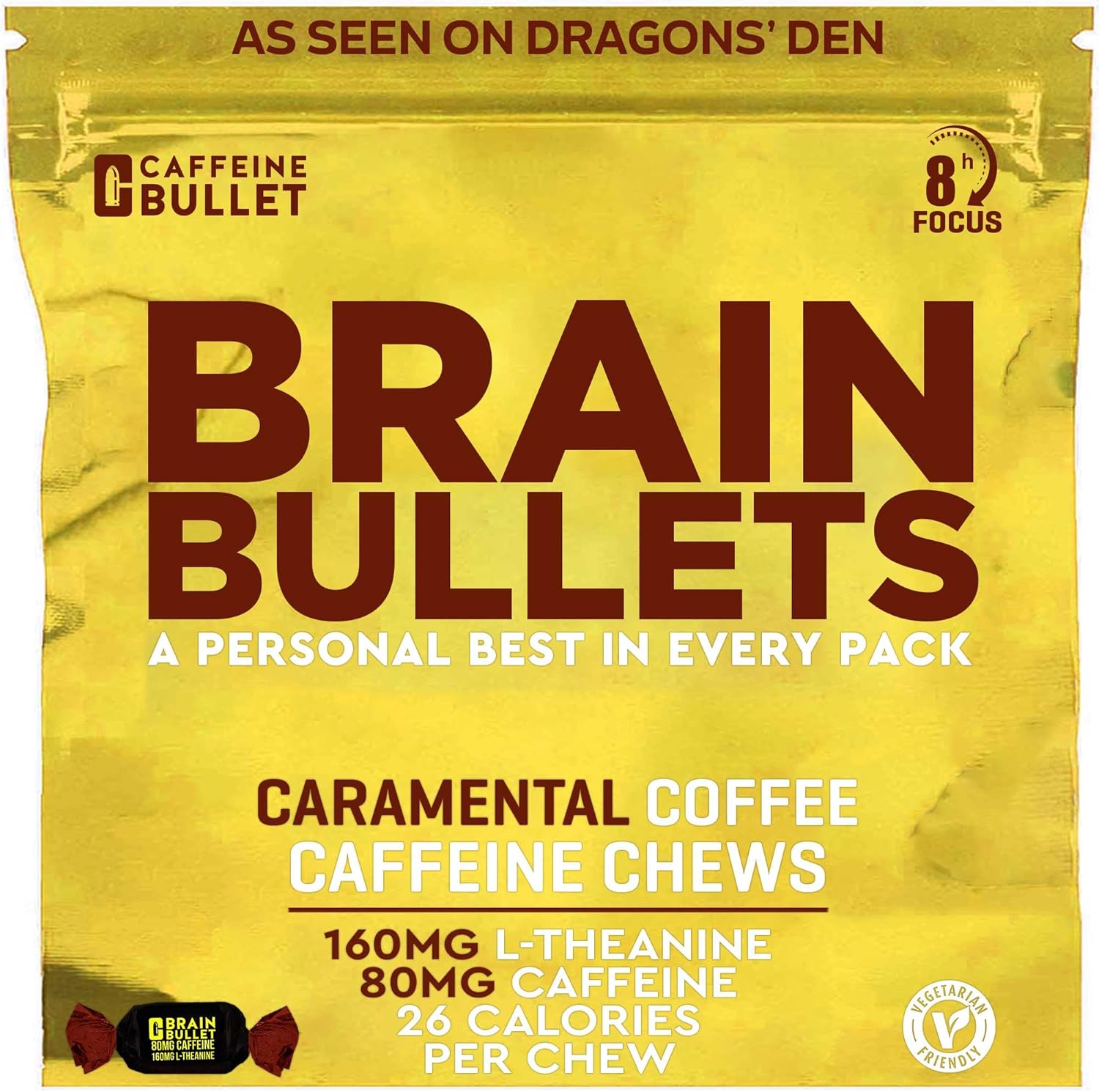 80mg Caffeine & 160mg L-Theanine Focus Enhancing Energy Chews (40 Servings) – Neuroscience Backed Nootropic Stack, Mental Acuity & Cognitive Support | Caramel Frappe Flavor Brain Bullet