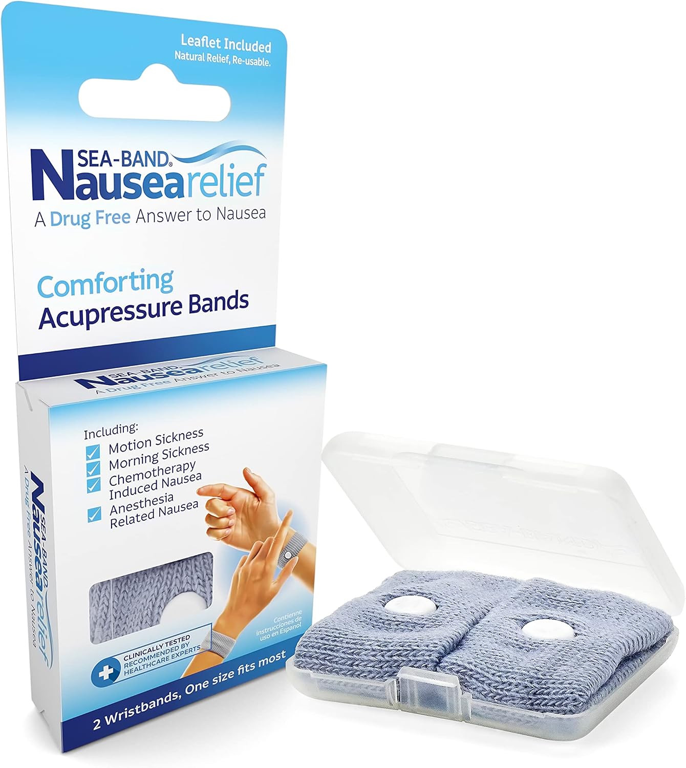 Sea-Band Anti-Nausea Motion Sickness Bracelets, 1 Pair, Gray | Seasick bands, acupressure wristband for motion & morning sickness, reusable and washable, HSA/FSA approved