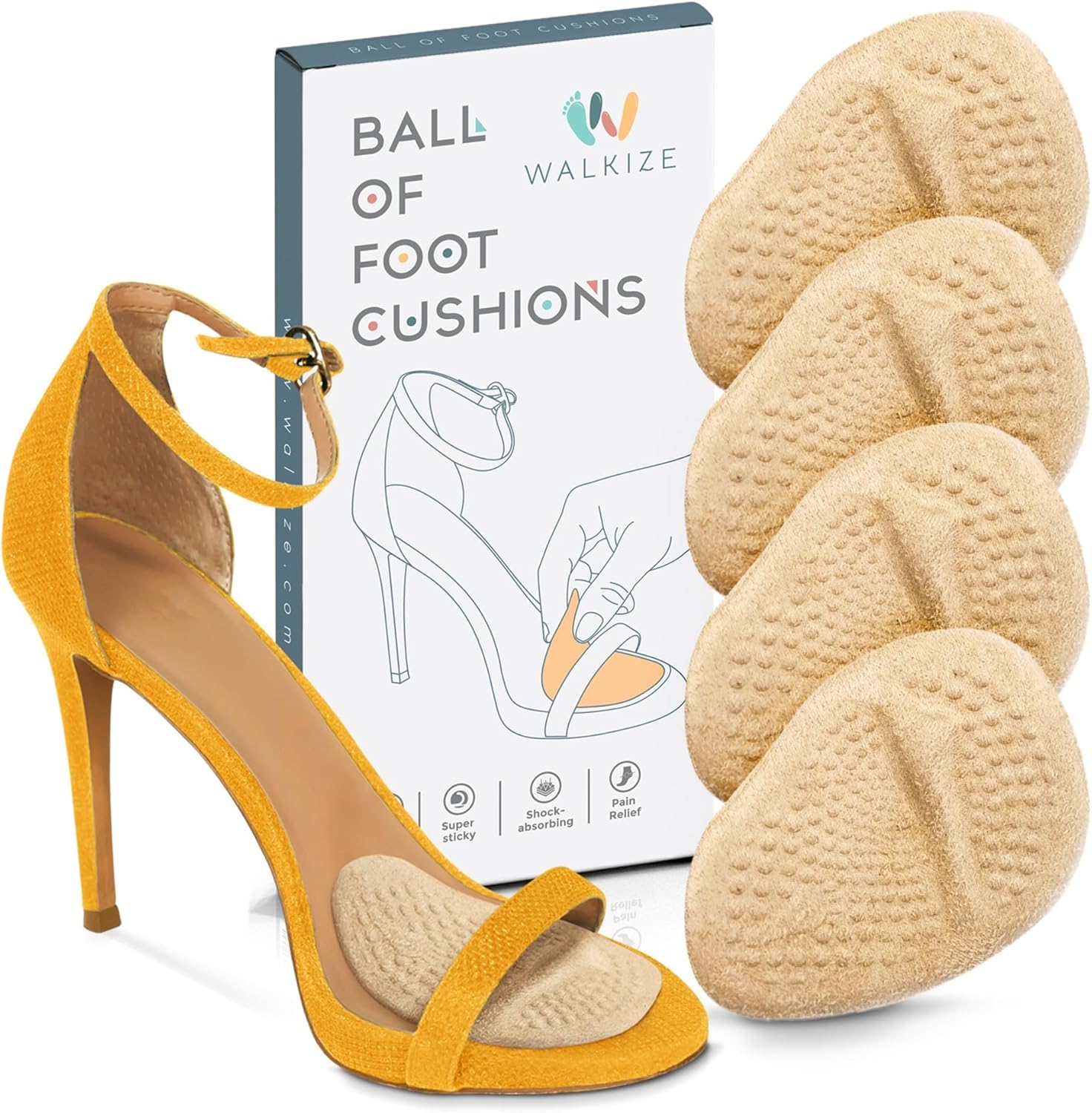 Metatarsal Pads Women | Heel Inserts for Women | Ball of Foot Cushions (2 Pairs Foot Pads) All Day Pain Relief and Comfort One Size Fits Shoe Inserts (Beige)