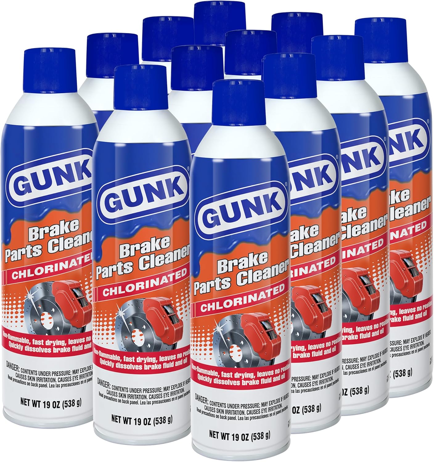 GUNK Chlorinated Brake Parts Cleaner (M720), 19oz cans - Brake cleaner case 12 pack - Brake cleaner spray - Engine cleaner - Brake cleaner spray can - Brake clean